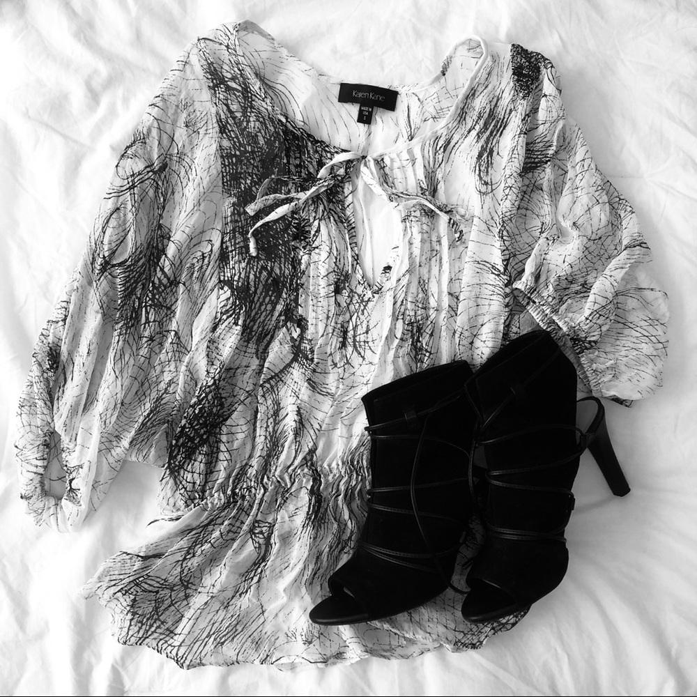 Sheer Black & White Blouse